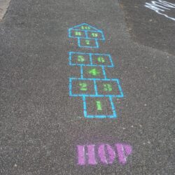 Playground markings of hop scotch.